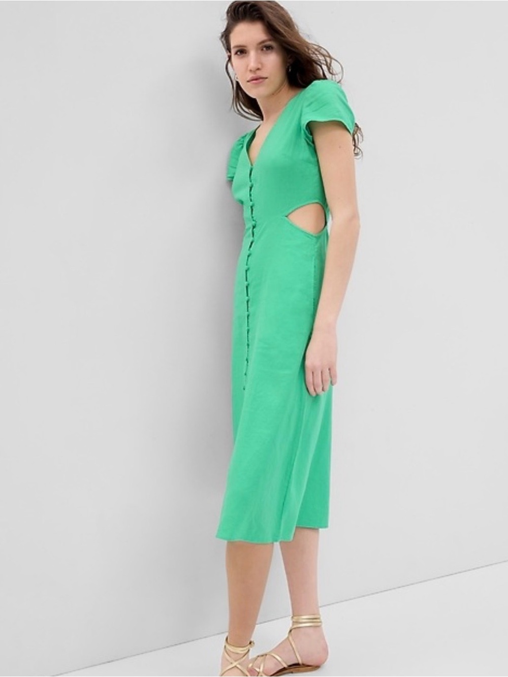 Linen  Cutout Midi Dress